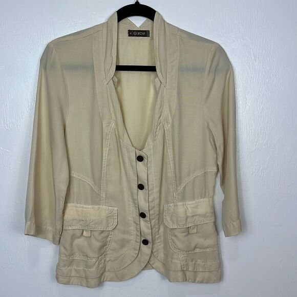 XCVI Beige 3/4 Sleeve Button Front Lightweight Jacket Size M - Picture 1 of 11
